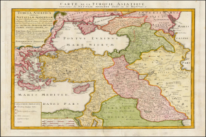 Ein gerahmtes Poster einer Karte von Türkei und dem Mittelmeer mit darauf geschriebenem Text im klassischen Stil.