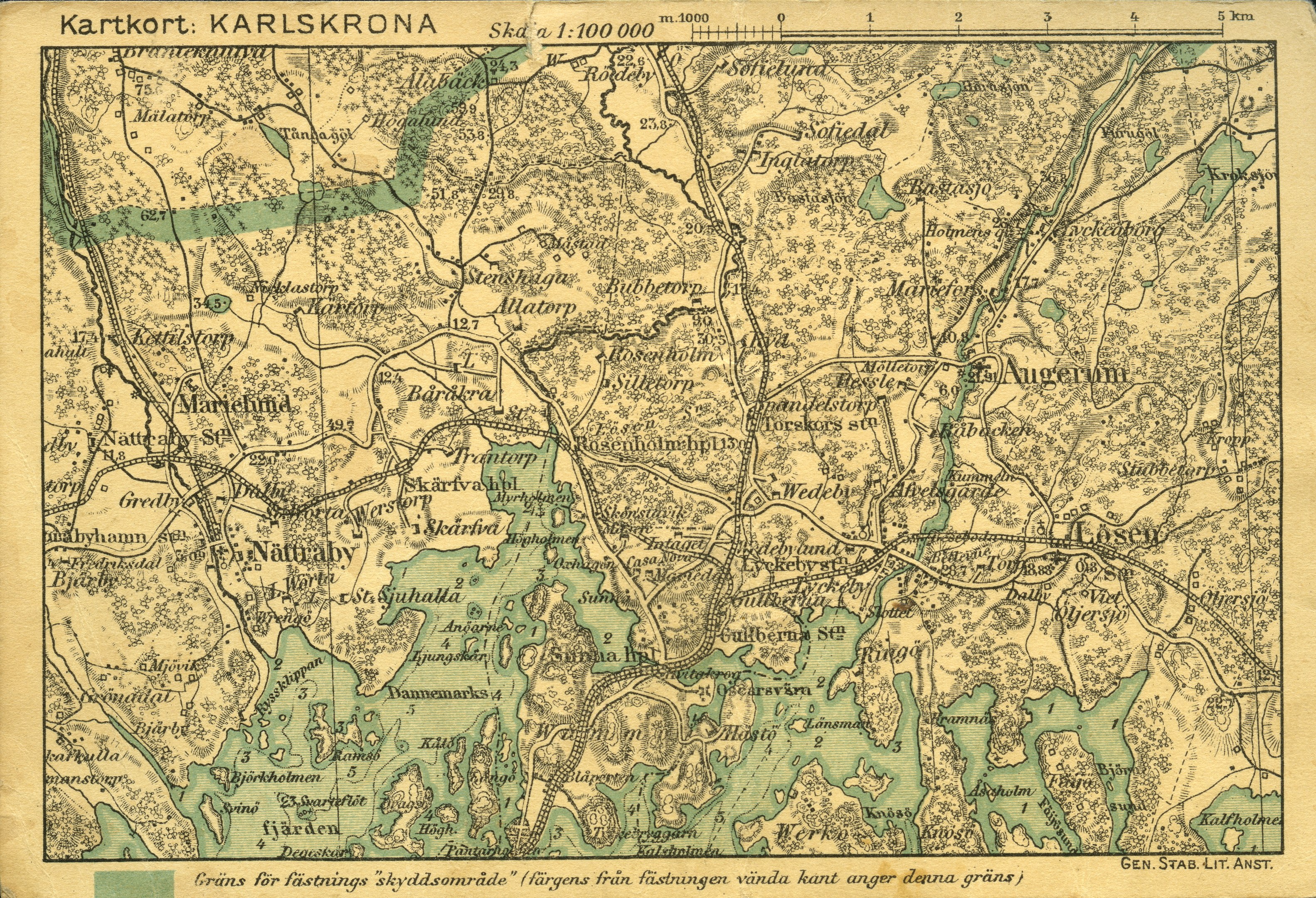 Detailierte alte Karte von Karlsruhe, Deutschland, die Straßen, Gebäude und Sehenswürdigkeiten zeigt, mit Text oben und unten auf dem Papier.