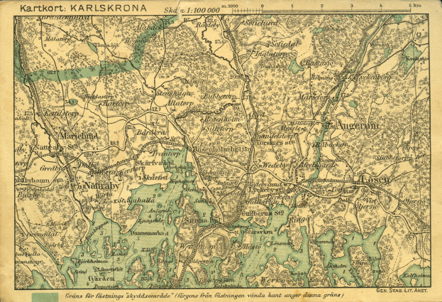 Detailierte alte Karte von Karlsruhe, Deutschland, die Straßen, Gebäude und Sehenswürdigkeiten zeigt, mit Text oben und unten auf dem Papier.