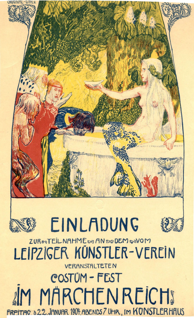 Plakat für ein Münchner Festival mit einem Bild einer Frau mit Menschen und Bäumen umgeben und Text.