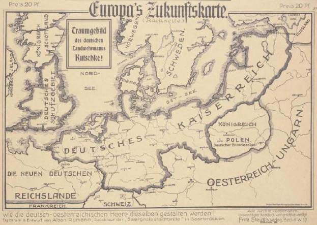 Ein altes Europa-Karte aus dem frühen 20. Jahrhundert, das das Ausmaß der Europäischen Union zeigt, mit begleitendem Text, der die Region erläutert.