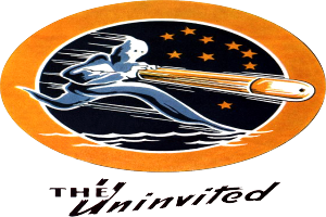 Ein Plakat mit einer Person in einem Raumanzug, die eine leuchtend gelbe Rakete hält, mit der schwarzen Schrift "Die Unerwünschten" unten, vor einem tiefblauen Hintergrund.