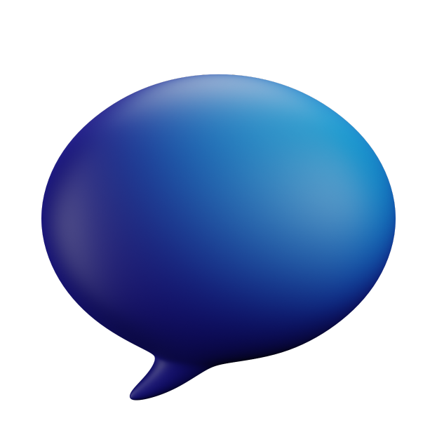 Ein animierter blauer Sprechblase auf einem weißen Hintergrund.