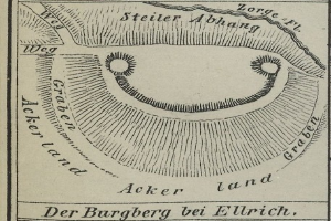 Schwarze und weiße Karte von Hamburg, Deutschland, mit beschrifteten Straßen, Gebäuden und Sehenswürdigkeiten, begleitet von Text, der die Bevölkerung, Dichte und Lage erwähnt.