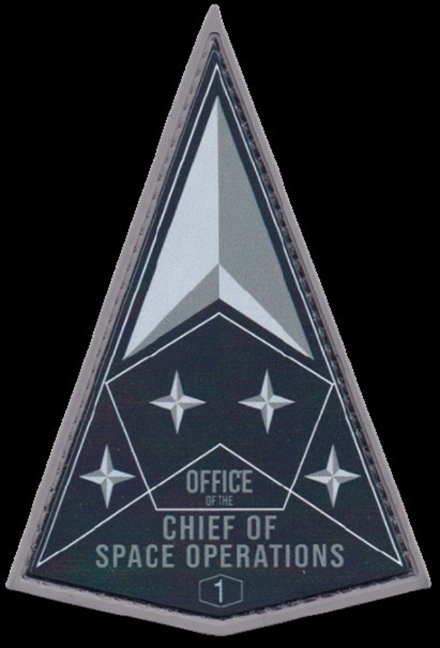 Schwarzes Rechteck mit zentriertem weißem "Office of the Chief of Space Operations"-Text in fetter Schrift.